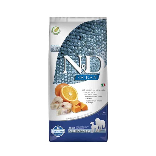 N&D Ocean Tahılsız Balkabaklı Morina Balıklı Köpek Maması 12 kg - 1