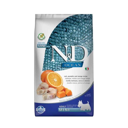 N&D Ocean Tahılsız Balkabaklı Morina Balıklı ve Portakallı Küçük Irk Yetişkin Köpek Maması 2,5 kg - 1