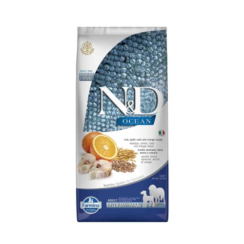 N&D Ocean Düşük Tahıllı Balıklı ve Portakallı Orta ve Büyük Irk Yetişkin Köpek Maması 12 kg - 1