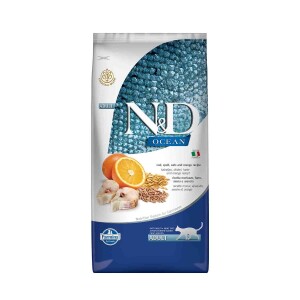 N&D Ocean Düşük Tahıllı Morina Balıklı ve Portakallı Yetişkin Kedi Maması 10 kg - N&D