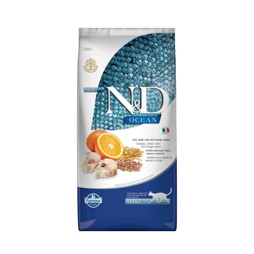 N&D Ocean Düşük Tahıllı Morina Balıklı ve Portakallı Yetişkin Kedi Maması 10 kg - 1