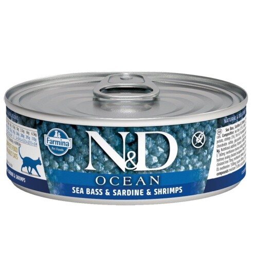 N&D Ocean Levrek ve Sardalyalı Karidesli Yetişkin Kedi Konservesi 80 gr - 1