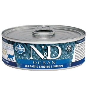 N&D Ocean Levrek ve Sardalyalı Karidesli Yetişkin Kedi Konservesi 80 gr - N&D