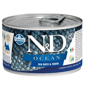 N&D Ocean Mini Levrek ve Mürekkep Balıklı Yetişkin Köpek Konservesi 140 gr - N&D