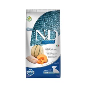 N&D Ocean Morina Balıklı Balkabaklı ve Kavunlu Tahılsız Küçük Irk Yavru Köpek Maması 7 kg - N&D