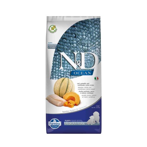 N&D Ocean Morina Balıklı Balkabaklı ve Kavunlu Yavru Köpek Maması 12 kg - 1