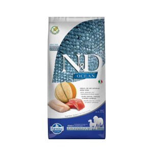N&D Ocean Somon ve Morina Balıklı Kavunlu Tahılsız Yetişkin Köpek Maması 12 kg - N&D
