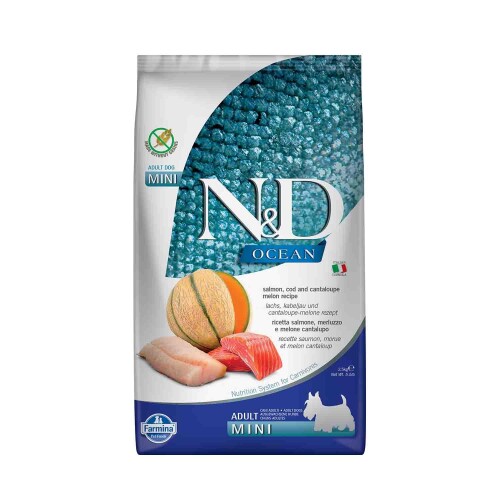 N&D Ocean Somon ve Morina Balıklı Kavunlu Mini Yetişkin Köpek Maması 2,5 kg - 1