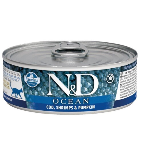 N&D Ocean Morina Balığı Karides Balkabağı Yavru Kedi Konservesi 80 gr - 1