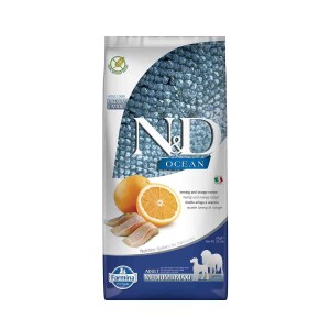 N&D Ocean Tahılsız Ringa Balığı ve Portakallı Orta ve Büyük Irk Yetişkin Köpek Maması 12 kg - N&D