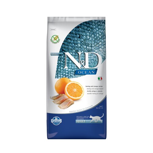 N&D Ocean Tahılsız Ringa Balıklı Portakallı Yetişkin Kedi Maması 5 kg - 1