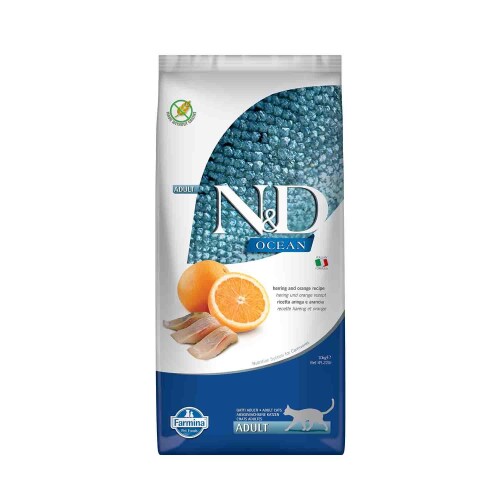 N&D Ocean Tahılsız Ringa Balıklı ve Portakallı Yetişkin Kedi Maması 10 kg - 1