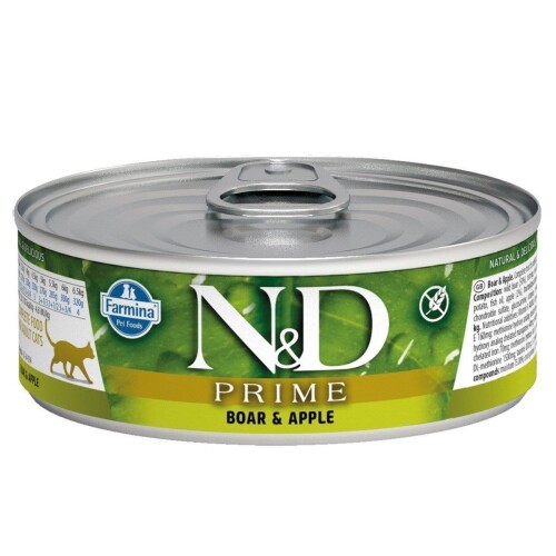 N&D Prime Tahılsız Yaban Domuzlu ve Elmalı Yetişkin Kedi Konservesi 80 gr - 1