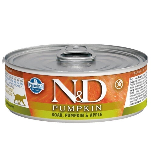 N&D Pumpkin Balkabaklı Tahılsız Domuzlu ve Elmalı Kedi Konservesi 80 gr - 1
