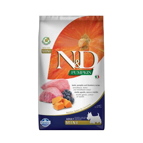 N&D Pumpkin Tahılsız Bal Kabaklı Kuzu Etli Yaban Mersinli Küçük Irk Yetişkin Köpek Maması 2,5 kg - 1