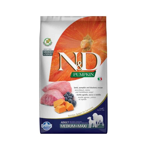 N&D Pumpkin Tahılsız Bal Kabaklı Kuzu Etli Yaban Mersinli Orta ve Büyük Irk Yetişkin Köpek Maması 2,5 kg - 1