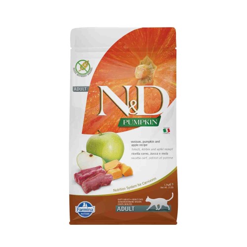 N&D Pumpkin Tahılsız Geyik Etli Bal Kabaklı ve Elmalı Yetişkin Kedi Maması 1,5 kg - 1
