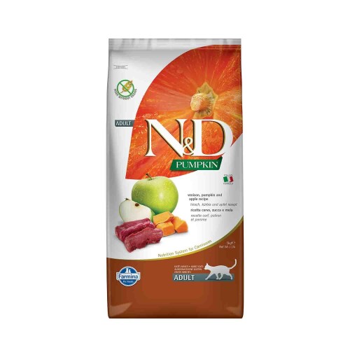 N&D Pumpkin Tahılsız Geyik Etli Bal Kabaklı ve Elmalı Yetişkin Kedi Maması 5 kg - 1