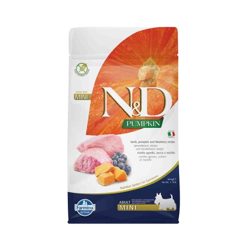 N&D Pumpkin Tahılsız Kuzu Etli Yaban Mersinli Küçük Irk Yetişkin Köpek Maması 800 gr - 1