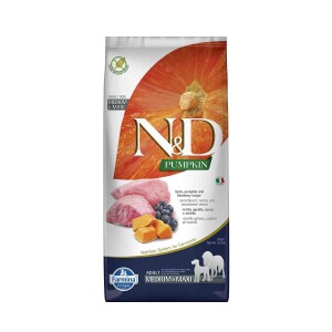 N&D Pumpkin Tahılsız Kuzu Etli Yaban Mersinli Orta ve Büyük Irk Yetişkin Köpek Maması 12 kg - N&D