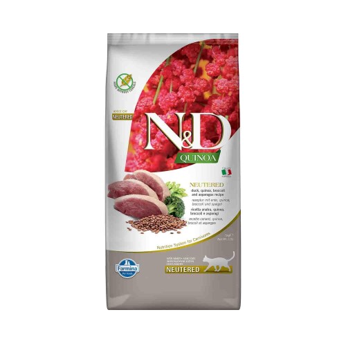 N&D Quinoa Kısırlaştırılmış Ördek Brokoli ve Kuşkonmazlı Yetişkin Kedi Maması 5 kg - 1