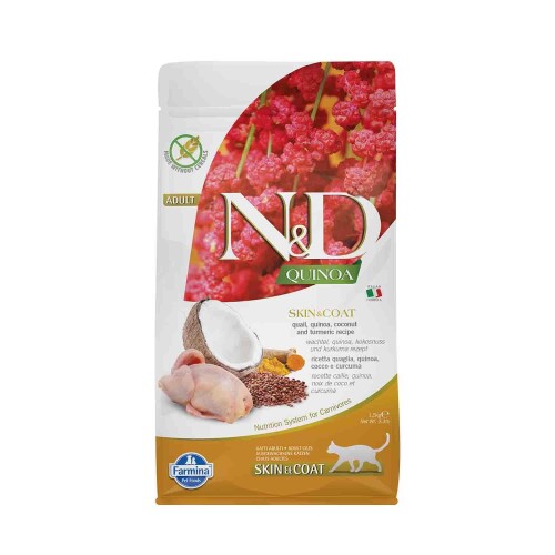 N&D Quinoa Skin & Coat Tahılsız Tüy Bakım Bıldırcın Yetişkin Kedi Maması 5 kg - 1