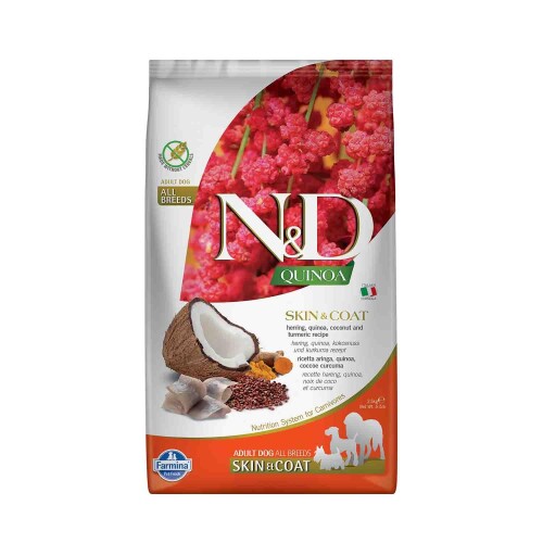 N&D Quinoa Skin & Coat Tahılsız Tüy Bakım Ringa Balıklı Yetişkin Köpek Maması 2,5 kg - 1