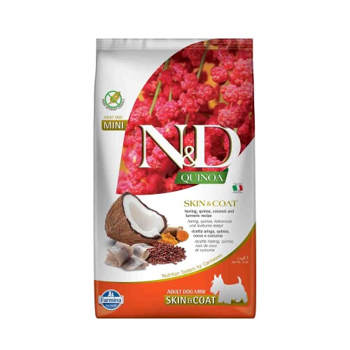 N&D Quinoa Skin & Coat Tahılsız Tüy Bakımı Ringa Balıklı Mini Yetişkin Köpek Maması 2,5 kg - 1