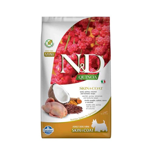 N&D Quinoa Skin & Coat Tahılsız Bıldırcınlı ve Hindistan Cevizli Küçük Irk Yetişkin Köpek Maması 2,5 kg - 1