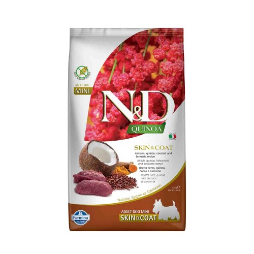 N&D Quinoa Skin & Coat Tahılsız Geyik Eti ve Hindistan Cevizli Küçük Irk Yetişkin Köpek Maması 2,5 kg - 1