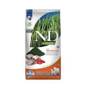N&D Spirulina Takviyeli Tahılsız Ringa Balıklı Orta ve Büyük Irk Yetişkin Köpek Maması 7 kg - N&D