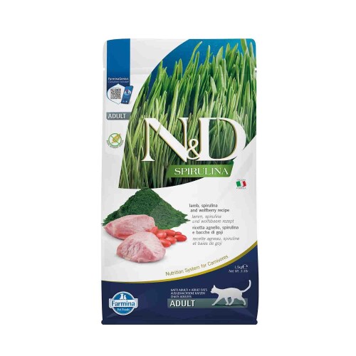 N&D Spirulina Tavkiyeli Kuzulu Yetişkin Kedi Maması 1,5 kg - 1