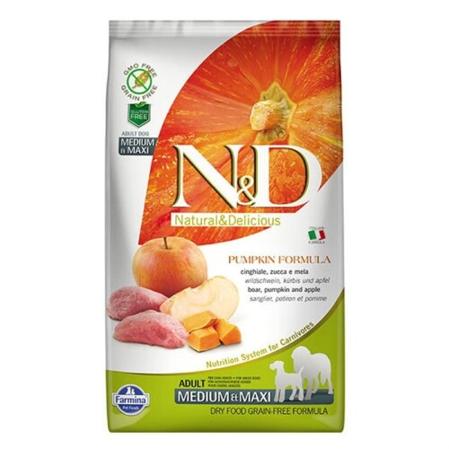 N&D Tahılsız Bal Kabaklı Yaban Domuzlu Elmalı Orta ve Büyük Irk Yetişkin Köpek Maması 2,5 kg - 1