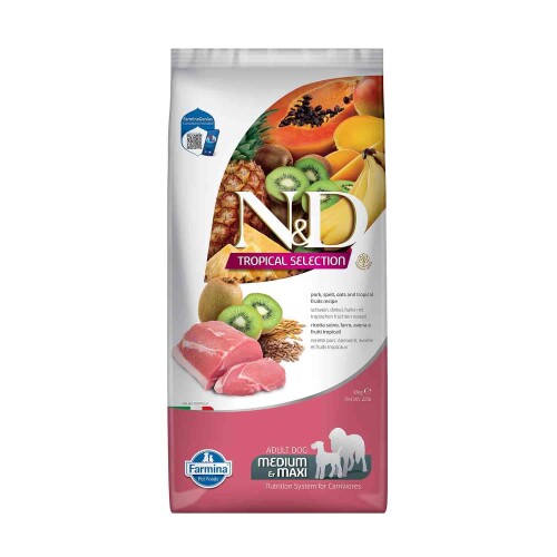 N&D Tropical Selection Düşük Tahıllı Domuzlu ve Tropikal Meyveli Orta ve Büyük Irk Yetişkin Köpek Maması 10 kg - 1