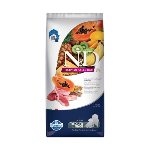 N&D Tropical Selection Düşük Tahıllı Kuzu Etli ve Tropikal Meyveli Orta ve Büyük Irk Yavru Köpek Maması 10 kg - 1