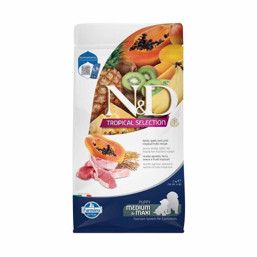 N&D Tropical Selection Düşük Tahıllı Kuzu Etli ve Tropikal Meyveli Orta ve Büyük Irk Yavru Köpek Maması 2 kg - 1