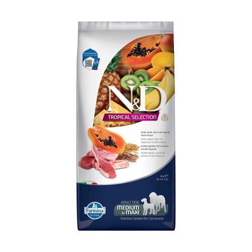 N&D Tropical Selection Düşük Tahıllı Kuzu Etli ve Tropikal Meyveli Orta ve Büyük Irk Yetişkin Köpek Maması 10 kg - 1