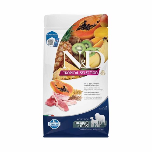 N&D Tropical Selection Düşük Tahıllı Kuzu Etli ve Tropikal Meyveli Orta ve Büyük Irk Yetişkin Köpek Maması 2 kg - 1