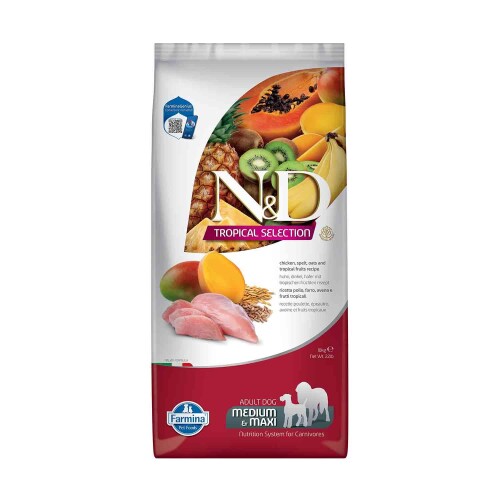 N&D Tropical Selection Düşük Tahıllı Tavuklu Tropikal Meyveli Orta ve Büyük Irk Yetişkin Köpek Maması 10 kg - 1