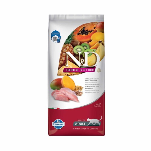 N&D Tropical Selection Düşük Tahıllı Tavuklu ve Tropikal Meyveli Yetişkin Kedi Maması 10 kg - 1