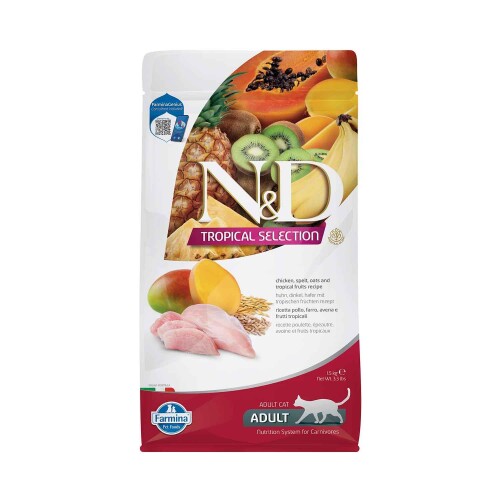N&D Tropical Selection Düşük Tahıllı Tavuklu ve Tropikal Meyveli Yetişkin Kedi Maması 1,5 kg - 1