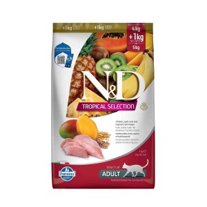 N&D Tropical Selection Düşük Tahıllı Tavuklu ve Tropikal Meyveli Yetişkin Kedi Maması 4 + 1 kg Hediyeli! - N&D