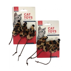 Nunbell Tüylü Fare Leopar Desen 3'Lü Kedi Oyuncağı - Nunbell