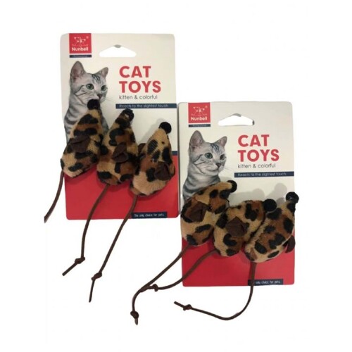 Nunbell Tüylü Fare Leopar Desen 3'Lü Kedi Oyuncağı - 1