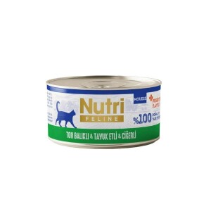 Nutri Feline Mousse Ton Balıklı Tavuk Etli ve Ciğerli Tahılsız Yetişkin Kedi Konservesi 70 gr - Nutri Feline