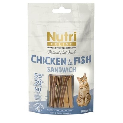 Nutri Feline Tahılsız Tavuklu ve Balıklı Sandviç Kedi Ödülü 50 gr - 1