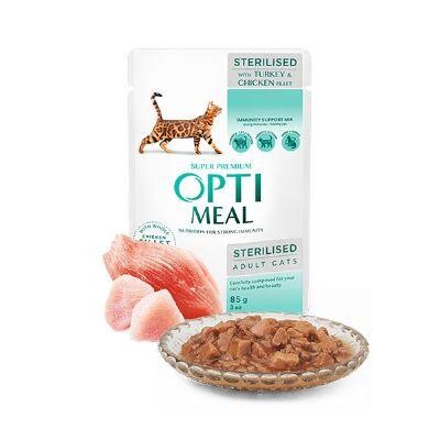 Optimeal Süper Premium Tavuk-Hindi Filetolu Sos İçerisinde Tahılsız Pouch Kısır Kedi Maması 85 gr - 1