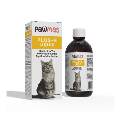 Pawmas Plus-B Liquid Kediler için Tüy Dökülmesini Azaltıcı Biyotin & Çinko Damlası 50 ml - 1