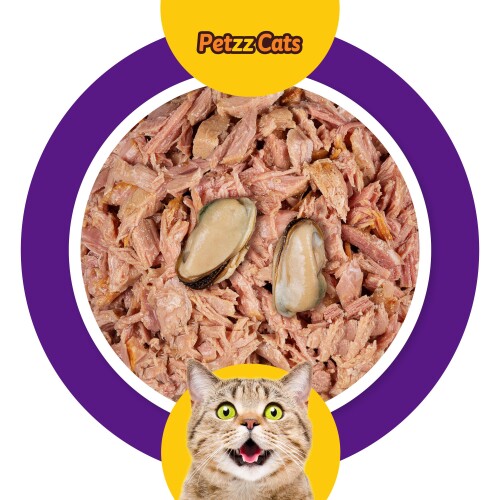 PetzzCats Lezzetli Sos İçinde Taze Fileto Ton Balıklı ve Midyeli Konserve Kedi Maması 85 Gr 12 Adet - 2