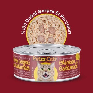 PetzzCats Tavuk & Kalamar Konserve Kedi Maması 85 Gr 12 Adet - PetzzCats